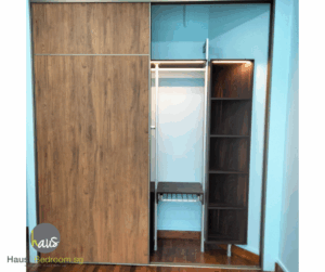 Pole system wardobe with sliding door