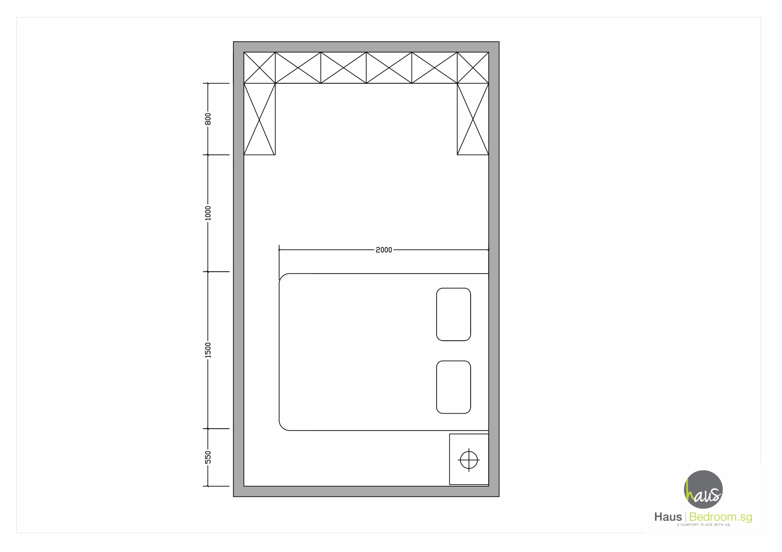 Ultimate Small Bedroom Wardrobe Design Blueprint: 9 Built-In, Walk-In & U-Shape Space-Saving Hacks 5 2D floor plan of semi-open U-shape walk-in closet next to bed showing 600 mm depth and 800 mm aisle
