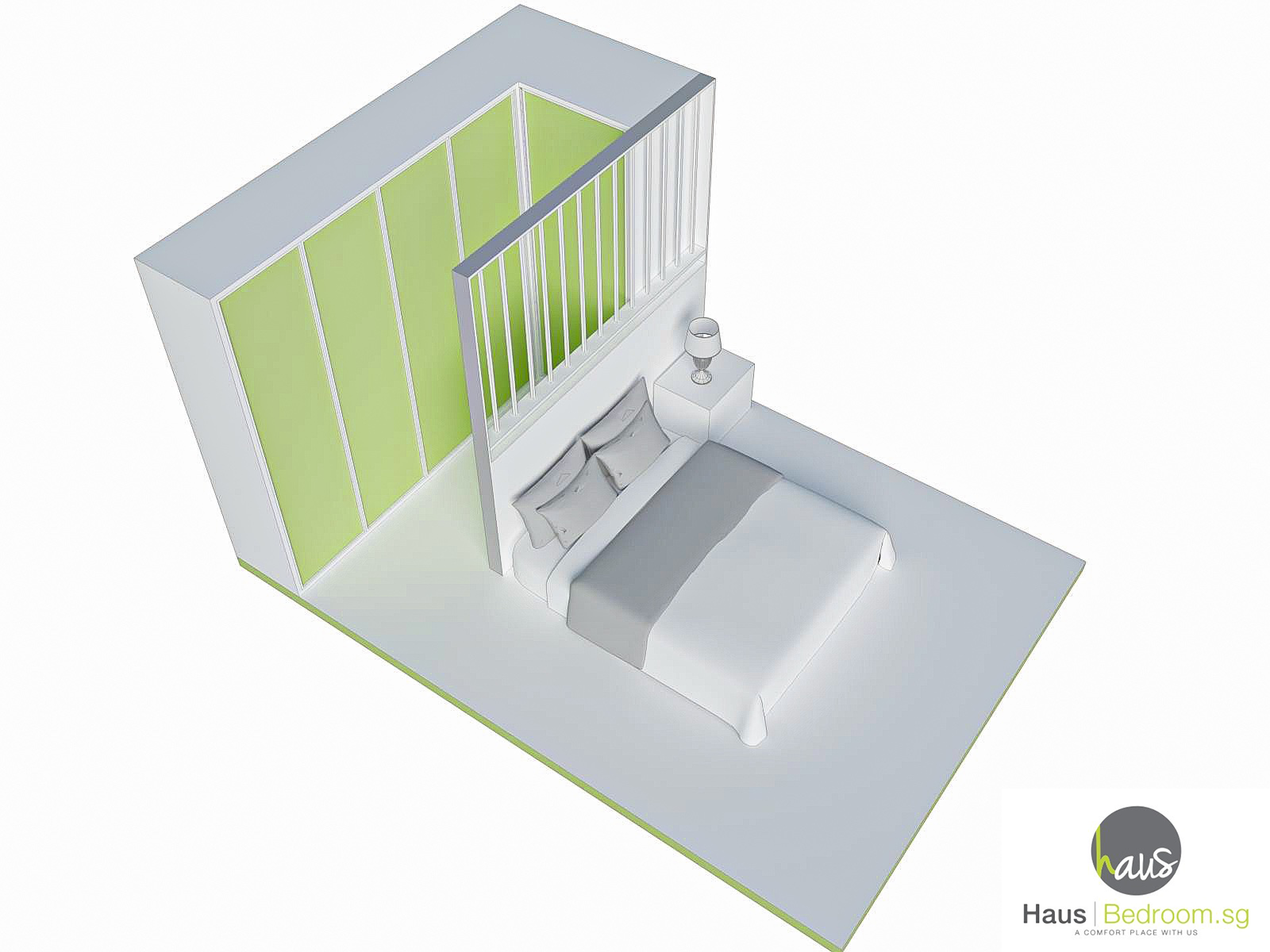 Ultimate Small Bedroom Wardrobe Design Blueprint: 9 Built-In, Walk-In & U-Shape Space-Saving Hacks 8 3D render of bed-head or bed-end dressing zone showcasing L-shaped layout and clear walkway