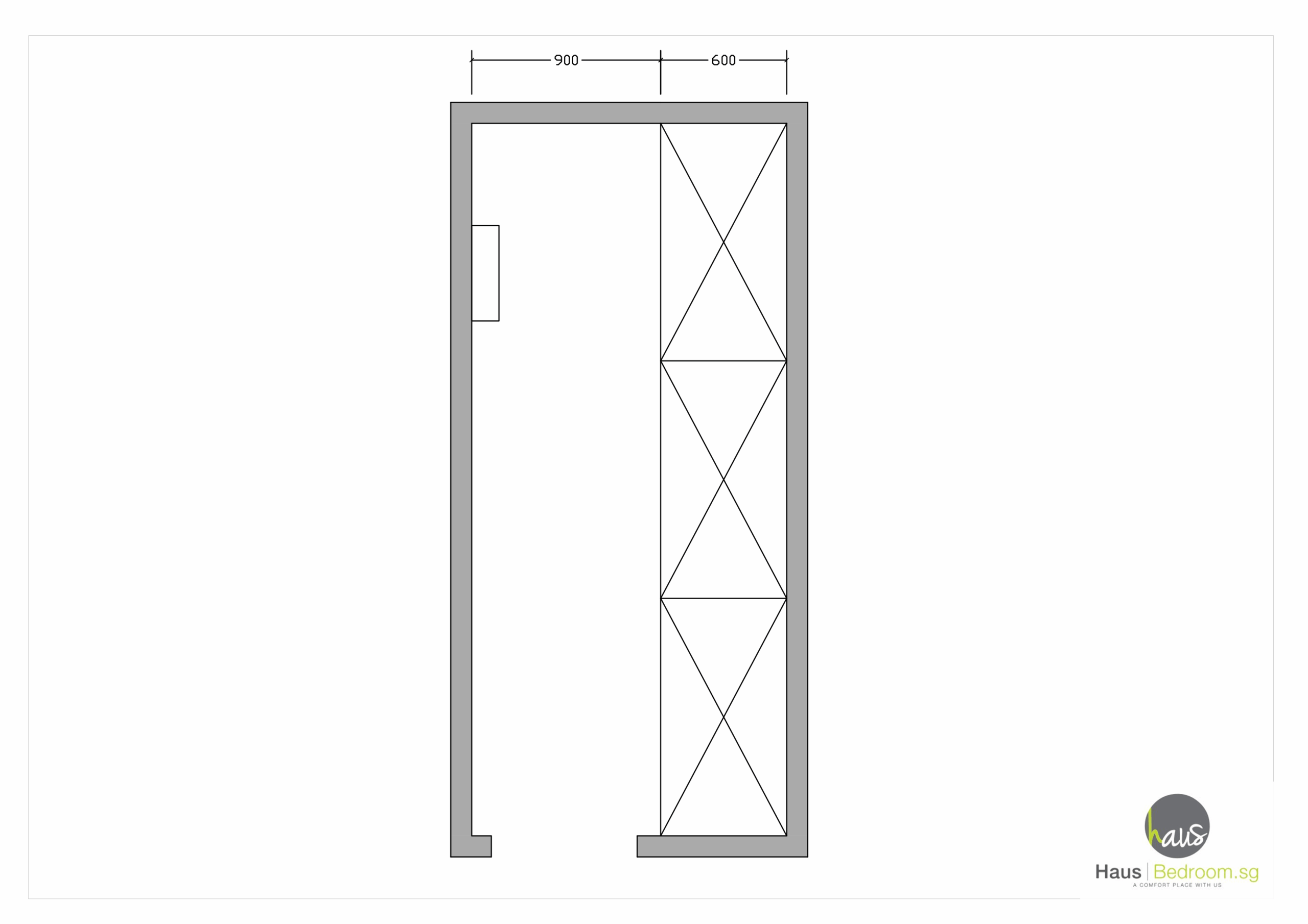 Ultimate Small Bedroom Wardrobe Design Blueprint: 9 Built-In, Walk-In & U-Shape Space-Saving Hacks 9 2D floor plan of straight layout walk-in closet with 600 mm depth and 900 mm clearance