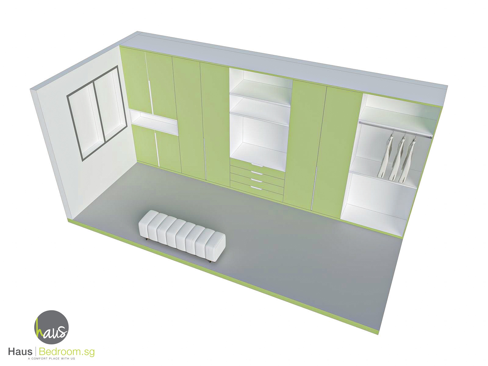 Ultimate Small Bedroom Wardrobe Design Blueprint: 9 Built-In, Walk-In & U-Shape Space-Saving Hacks 10 3D render of straight layout walk-in closet showcasing clearance and configuration