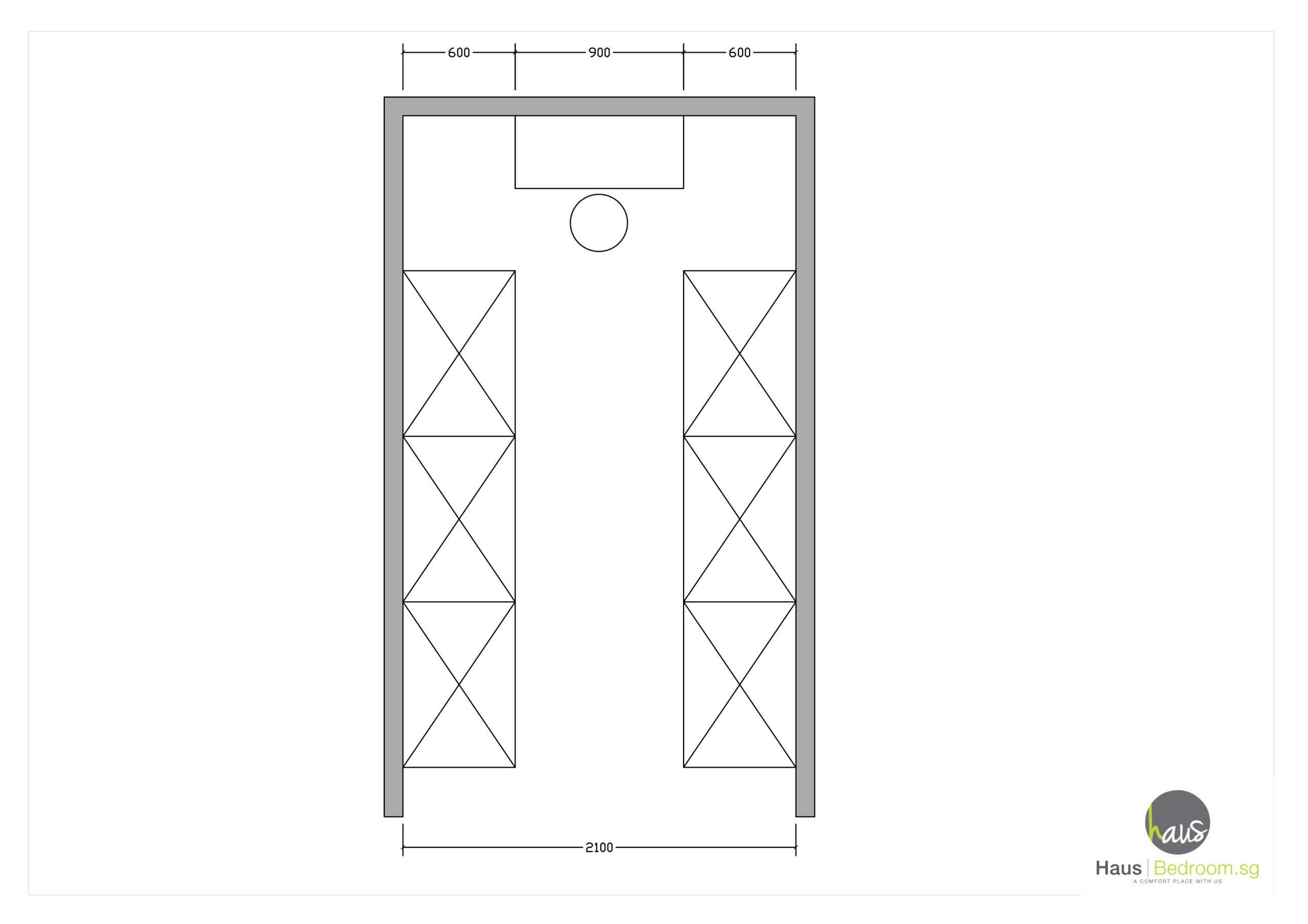 Ultimate Small Bedroom Wardrobe Design Blueprint: 9 Built-In, Walk-In & U-Shape Space-Saving Hacks 11 2D floor plan of side-by-side walk-in closet with 900 mm aisle