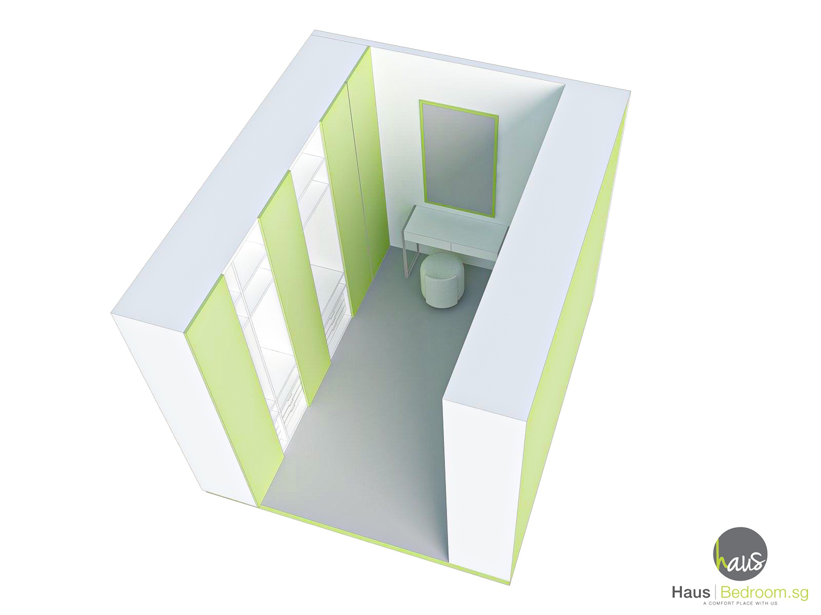 Ultimate Small Bedroom Wardrobe Design Blueprint: 9 Built-In, Walk-In & U-Shape Space-Saving Hacks 12 3D render of side-by-side walk-in closet showcasing parallel cabinet runs and 900 mm aisle