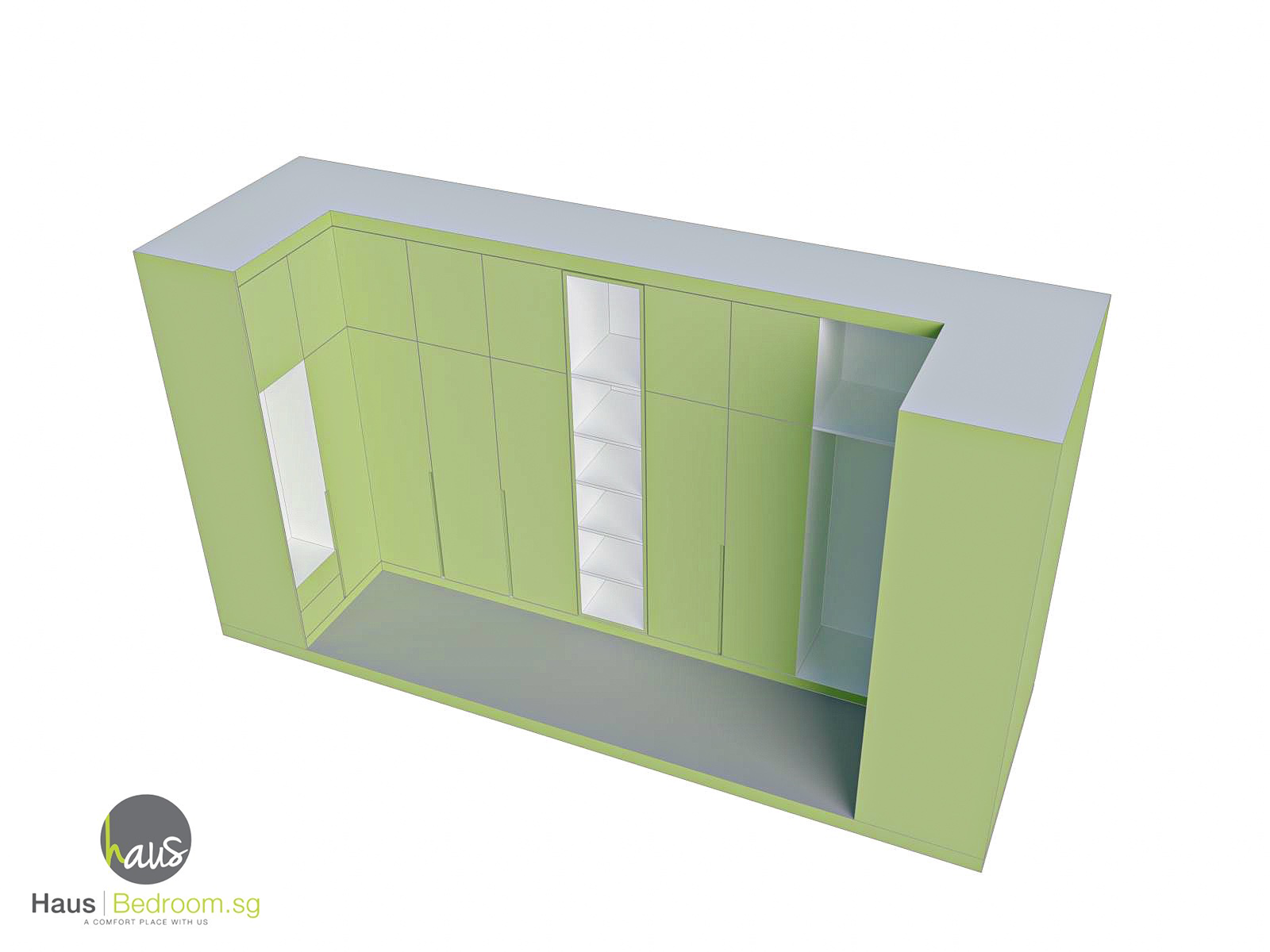 Ultimate Small Bedroom Wardrobe Design Blueprint: 9 Built-In, Walk-In & U-Shape Space-Saving Hacks 14 3D render of full U-shape walk-in closet showcasing corner storage and central aisle