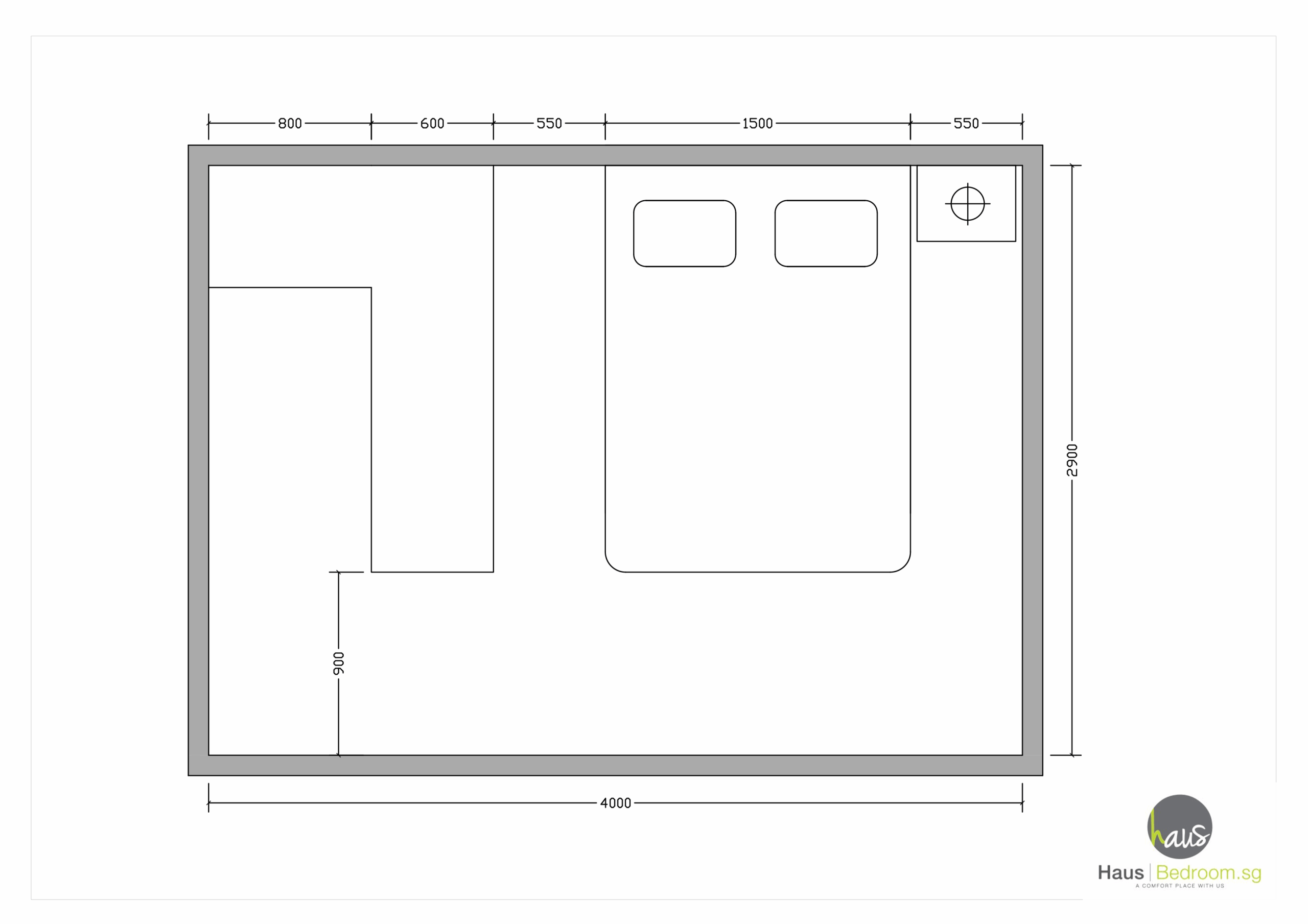 Ultimate Small Bedroom Wardrobe Design Blueprint: 9 Built-In, Walk-In & U-Shape Space-Saving Hacks 15 2D floor plan of semi-open L-shape walk-in closet with 800 mm aisle