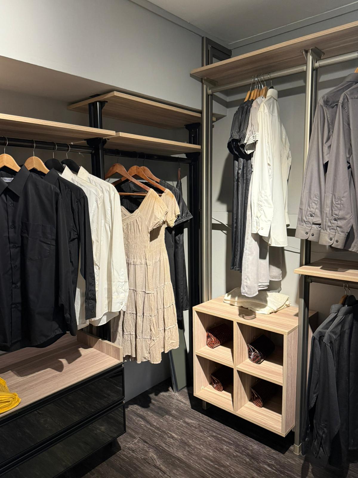 Pole internal with shelves and hanging