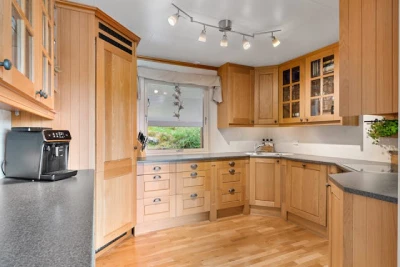 Diagonal corner cabinet housing a compact sink