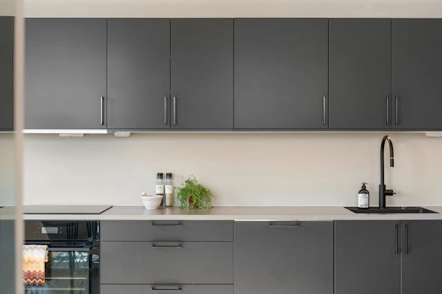 2025 Kitchen Cabinet Design Trends in Singapore: Smart Layouts, Modern Materials & Sustainable Solutions 6 Kitchens with deep-tone cabinets and textured panels