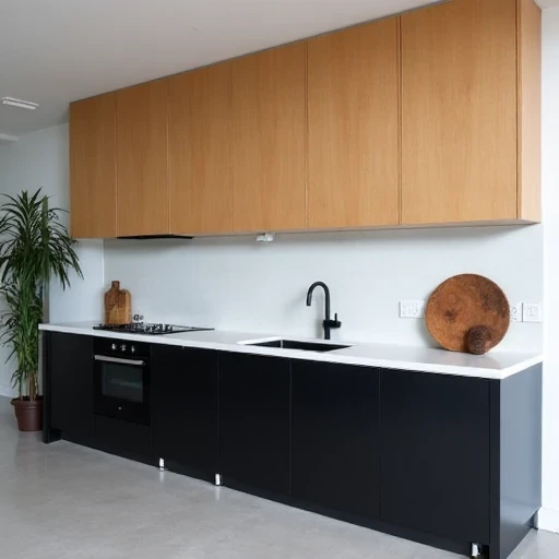 2025 Kitchen Cabinet Design Trends in Singapore: Smart Layouts, Modern Materials & Sustainable Solutions 7 Kitchen showing plywood uppers + black aluminium base cabinets near sink