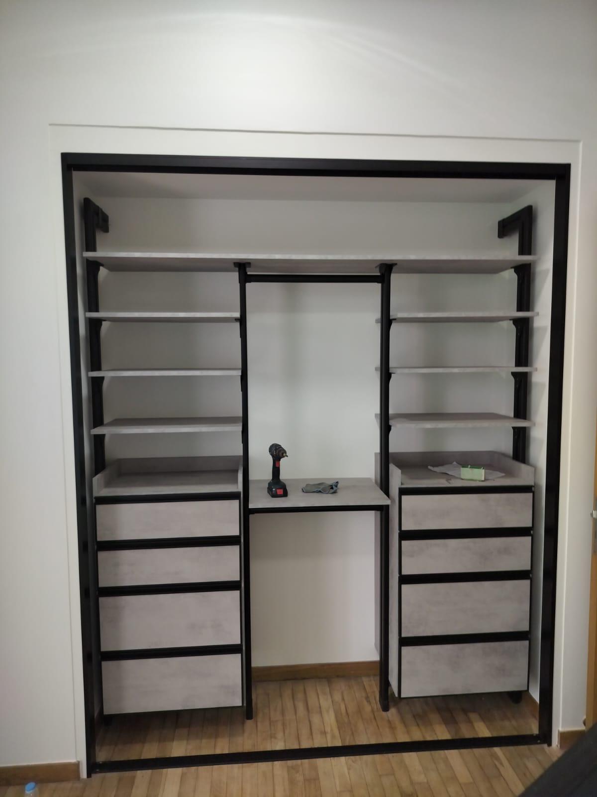 HausPole interior layout showing drawers, shelves, and hanging sections