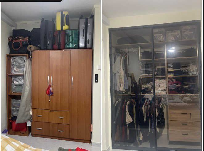 Before and after comparison of wardrobe height usage