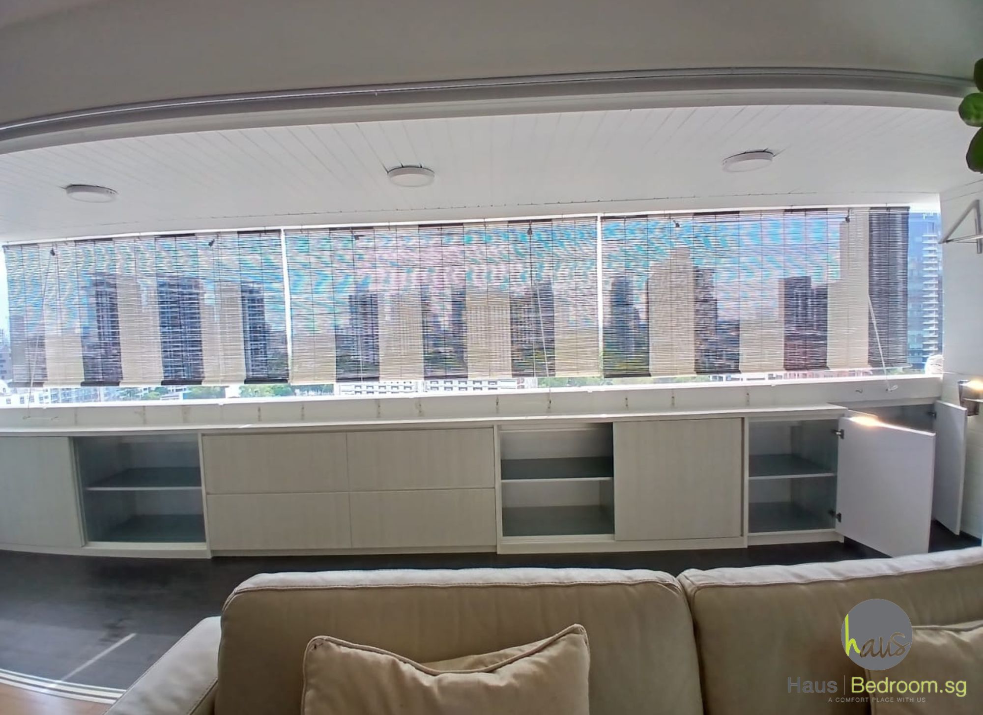 Balcony storage cabinet with aluminium carcass and laminated WPC doors in an Orchard condo
