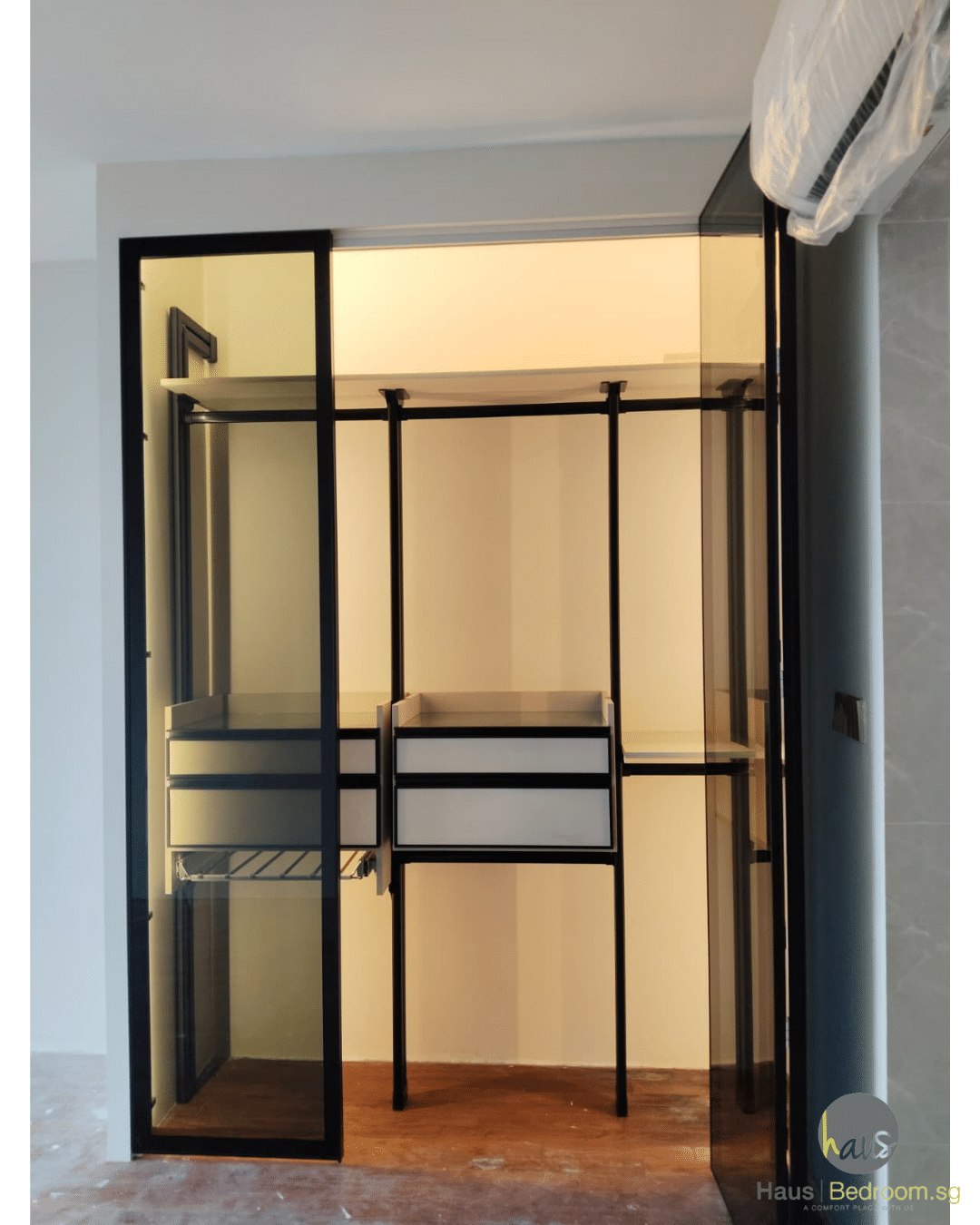 Sensor LED lighting inside a HausPole wardrobe