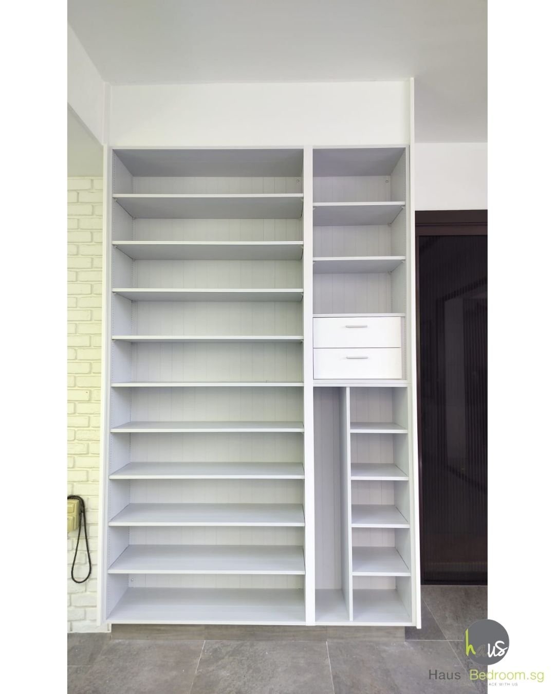 Shelving inside a full aluminium shoe cabinet at a landed house in Bukit Timah
