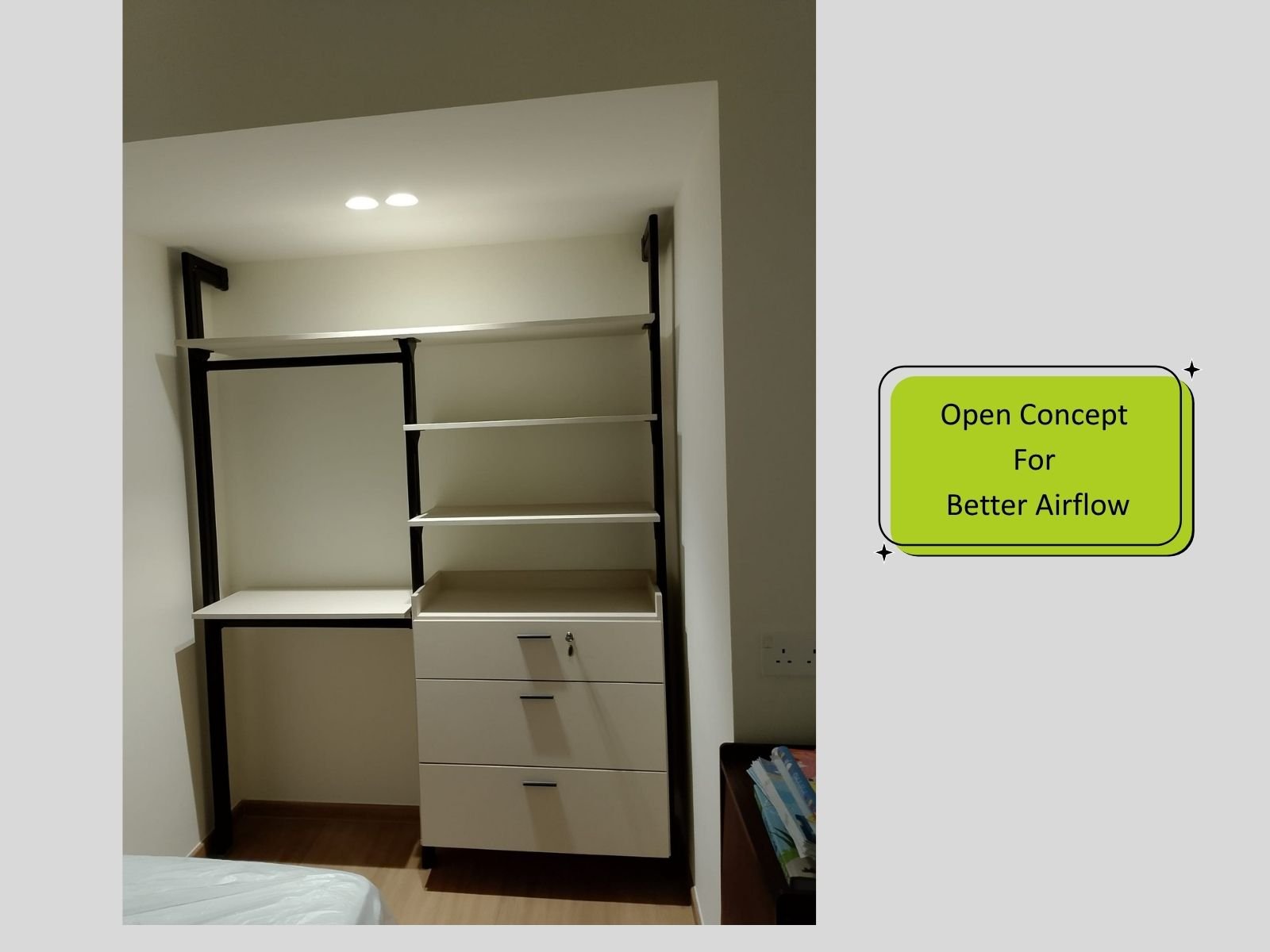 Open-concept HausPole wardrobe in daylight with air moving freely around clothes